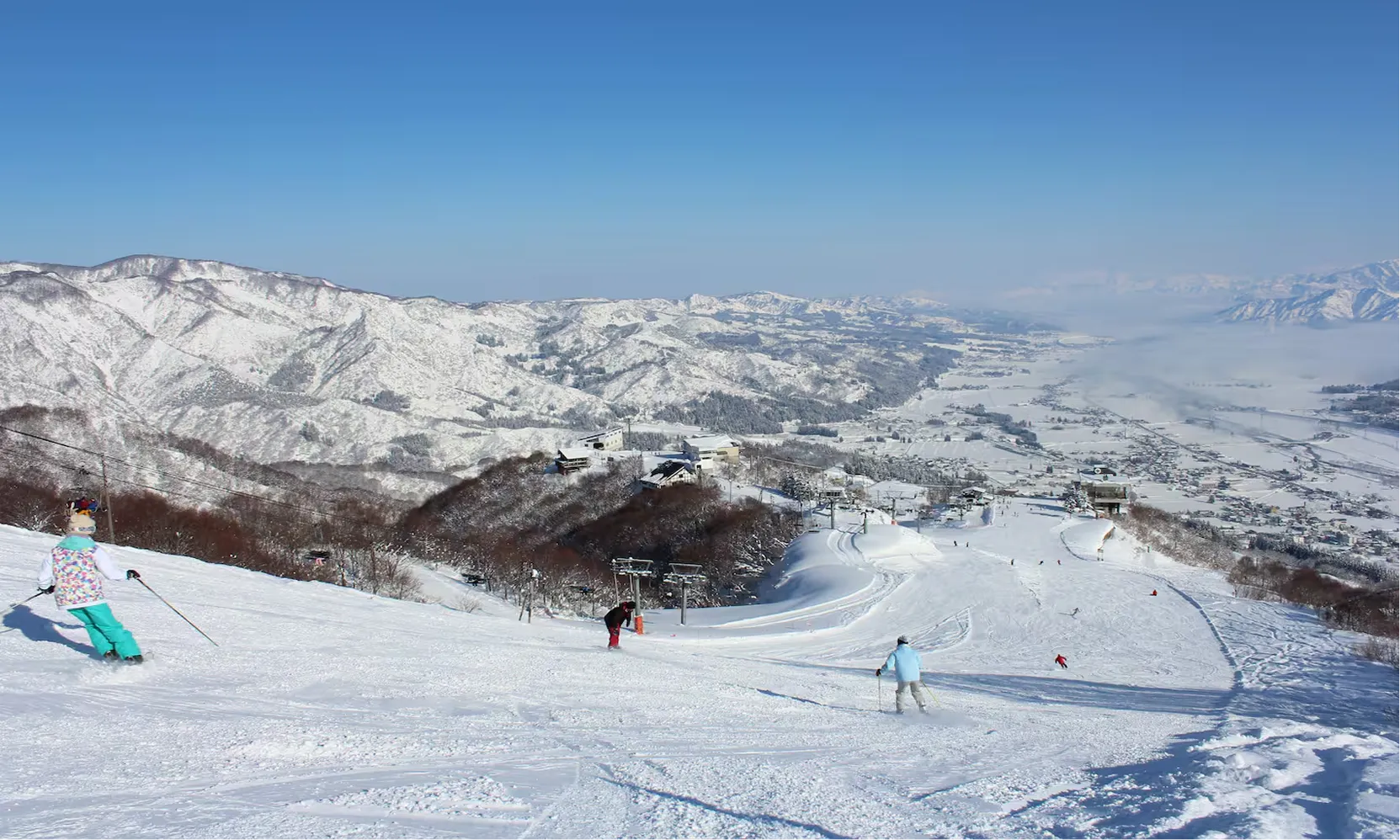 スキーで楽しむ人々の様子